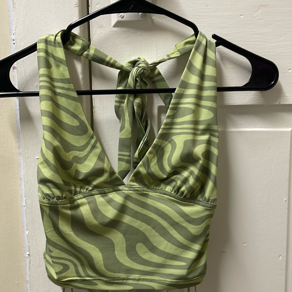 Striped green halter retro top
